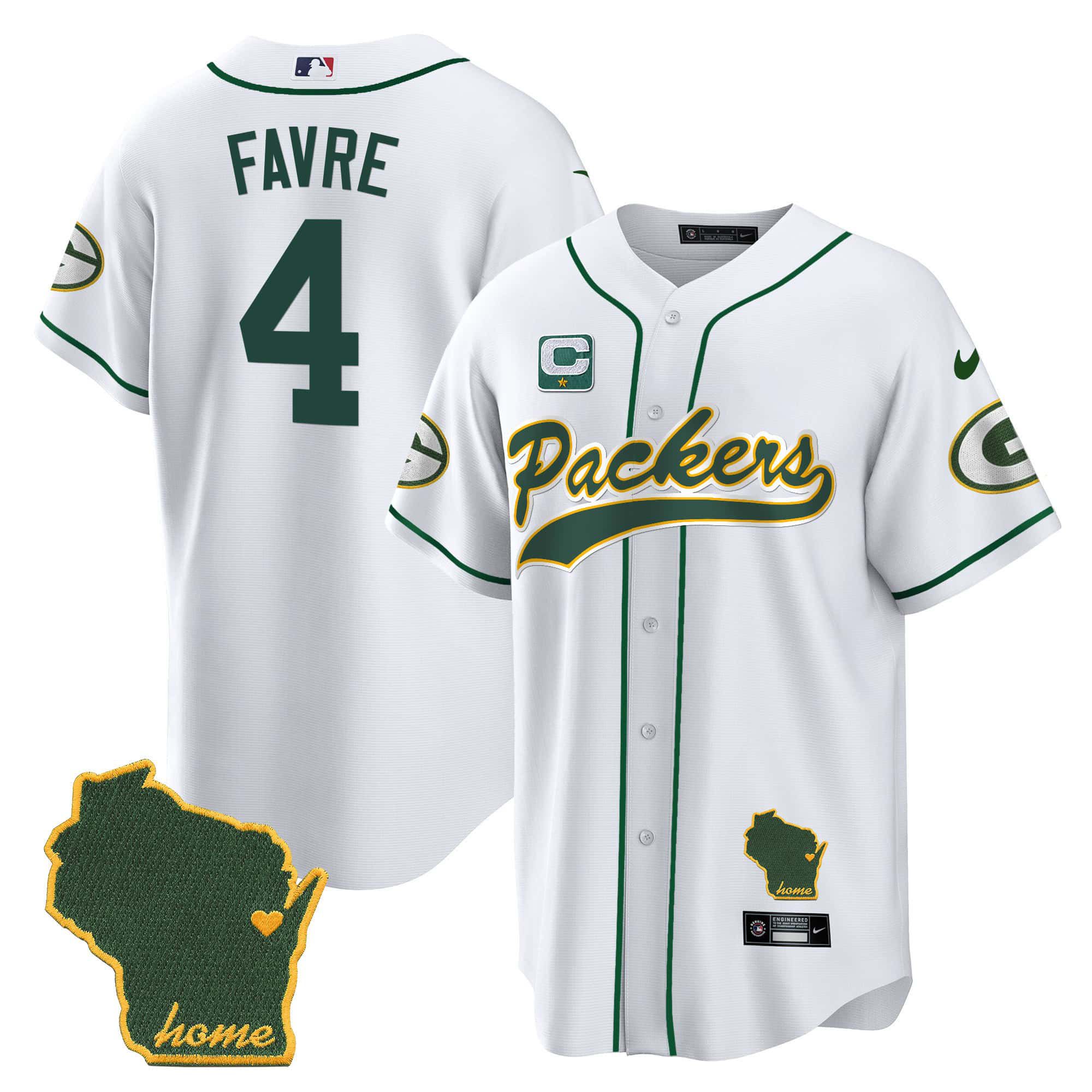 Men Green Bay Packers #4 Favre White 2024 Nike Home Patch Baseball NFL Jersey
